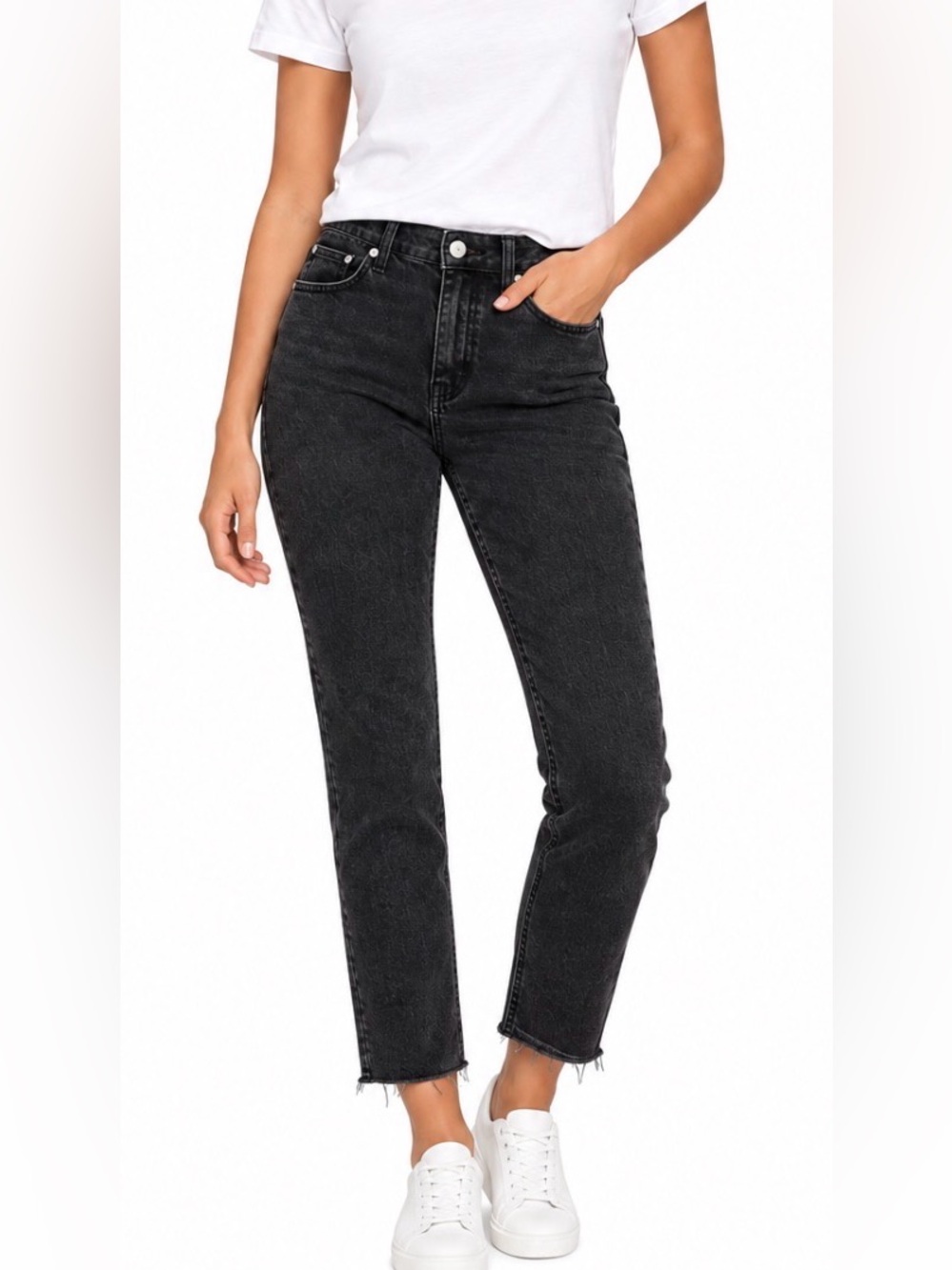 Madewell Jeans Mid Rise Perfect Vintage Fray Hem Black Skinny Crop Ankle Denim